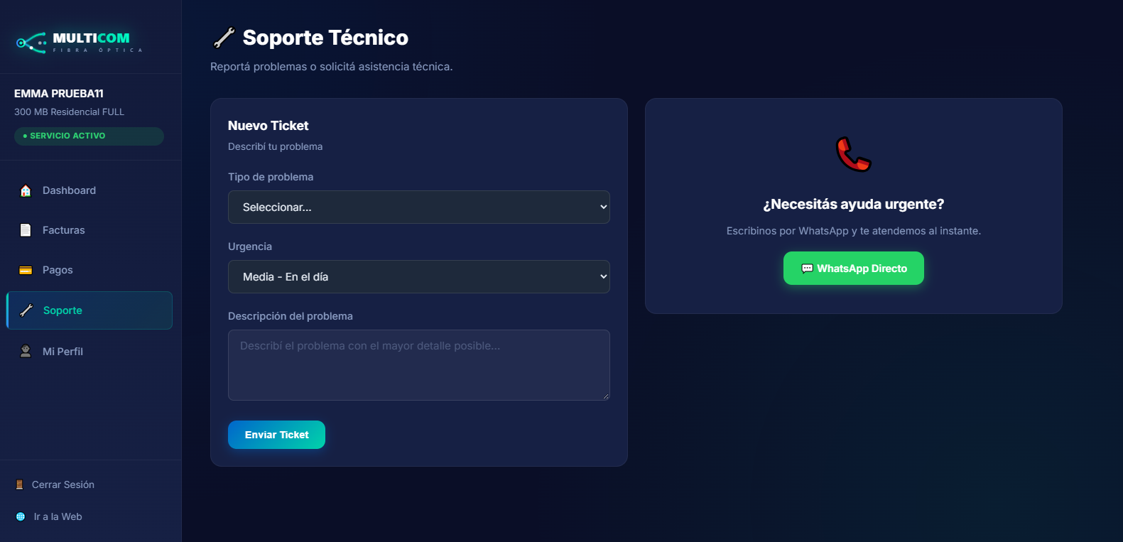 Soporte en el portal de clientes Multicom